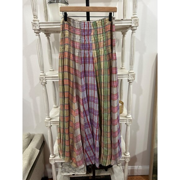 Free People Lausanne Convertible Maxi Skirt Dress Size Medium Pastel Plaids - Picture 5 of 5